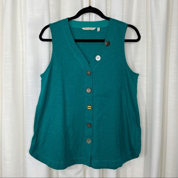 Soft surroundings teal sleeveless button down blouse in petite - Picture 1 of 7